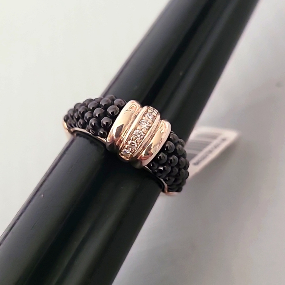 LAGOS Sterling Silver Black Ceramic Diamond Band Ring